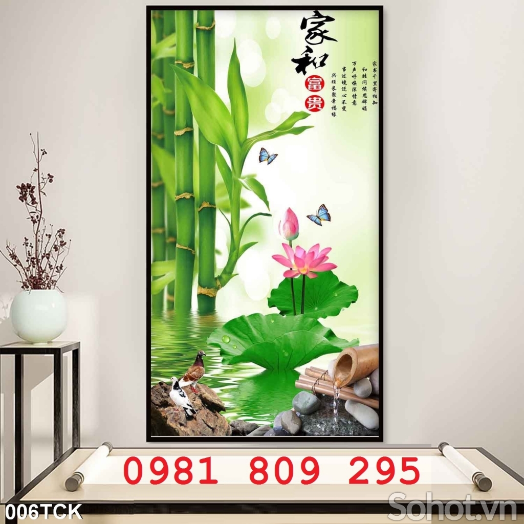 Tranh gạch men khổ đứng hoa sen HP651