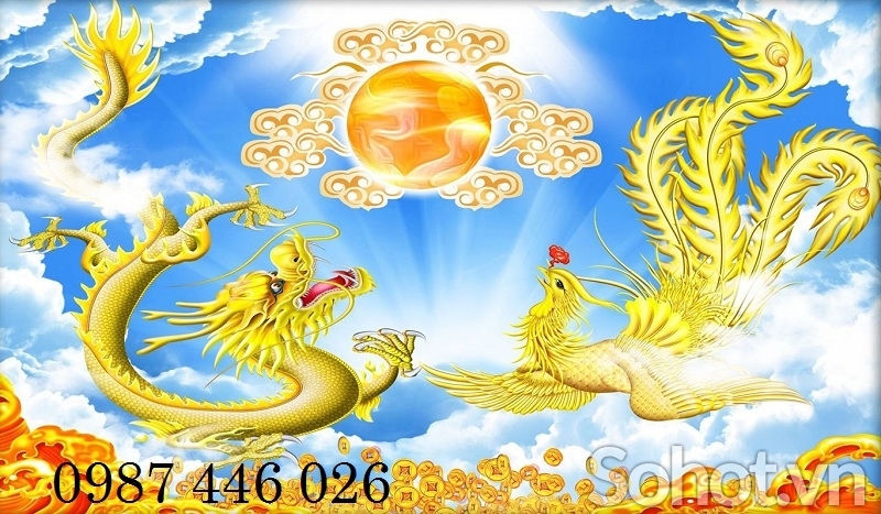 Tranh gạch men rồng vàng HP33
