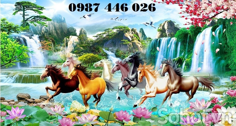 Tranh ngựa, tranh bát mã, tranh gạch phong thủy HP972