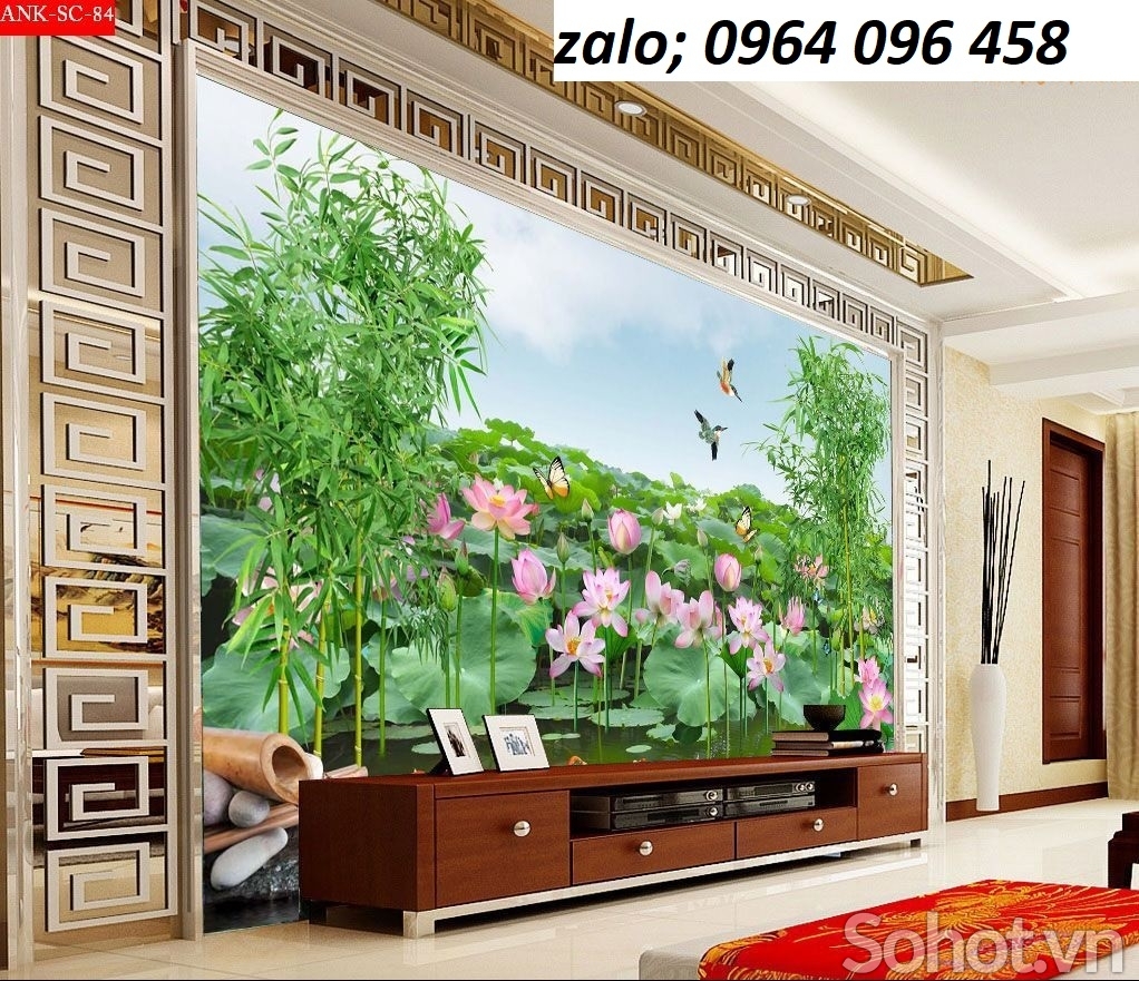 Gạch tranh 3d trang trí phòng thờ hoa sen - CKMB44