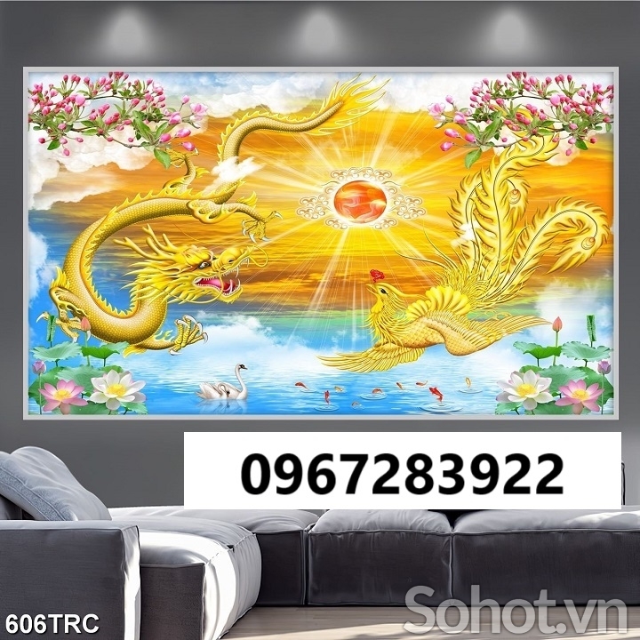 Tranh gạch rồng phượng sang trọng 3d