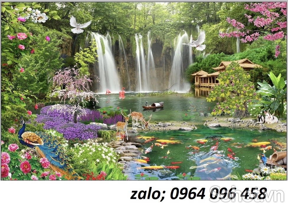 Tranh phong cảnh cá koi tranh gạch 3d GFD2