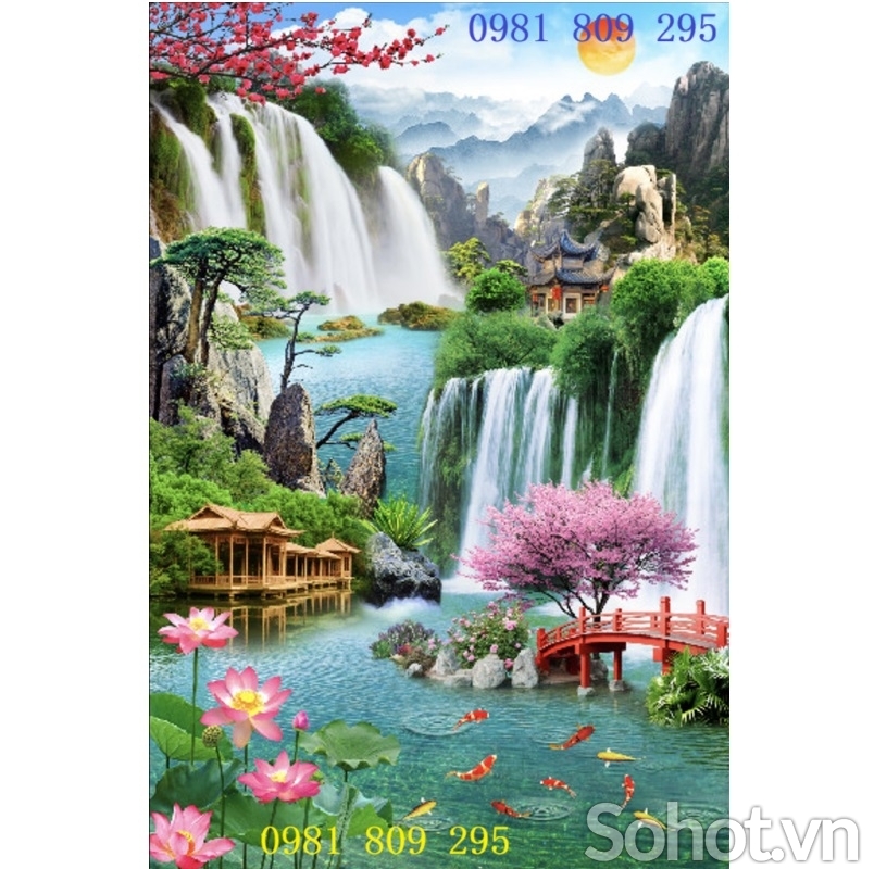Tranh gạch thác nước 3d , gạch