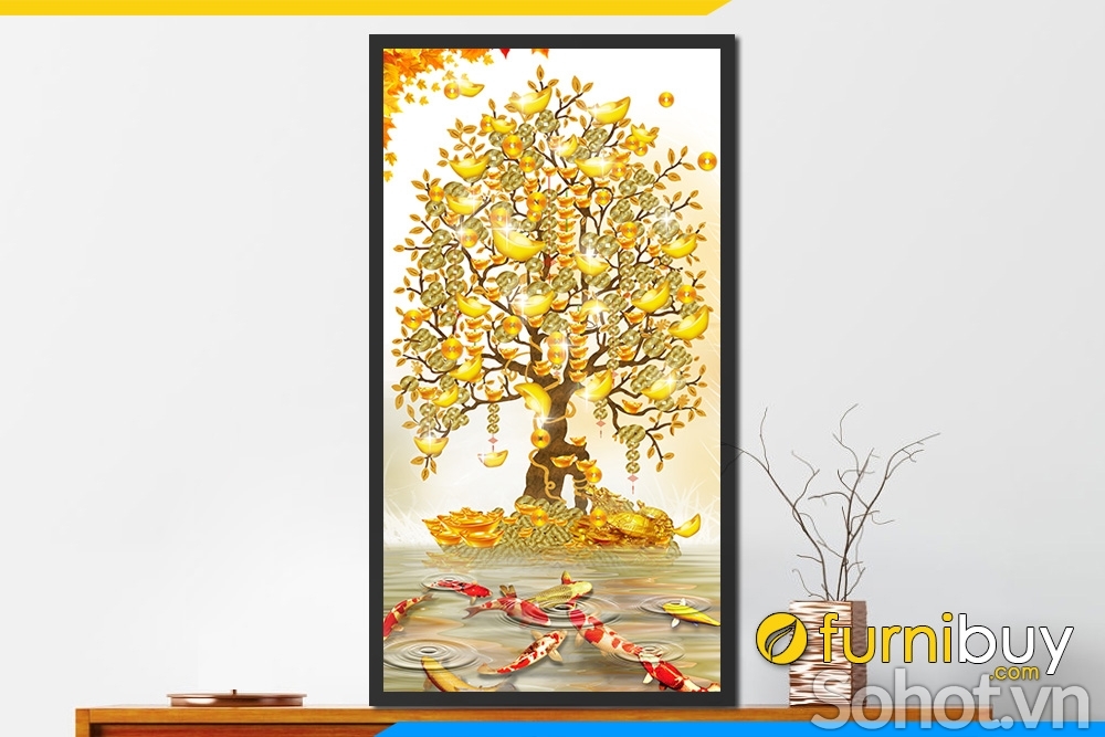 Tranh gạch cây kim tiền 3d - SXB85