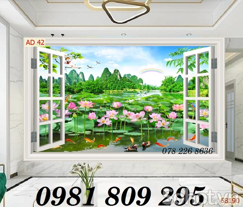 Tranh hoa sen - gạch 3d trang trí tường HP764