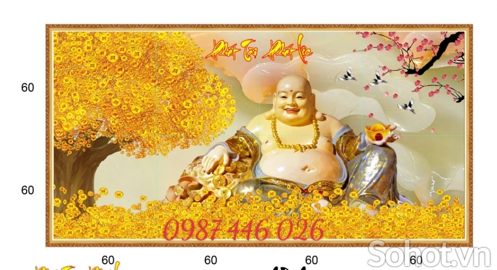 Tranh gạch men cây tiền lộc vàng