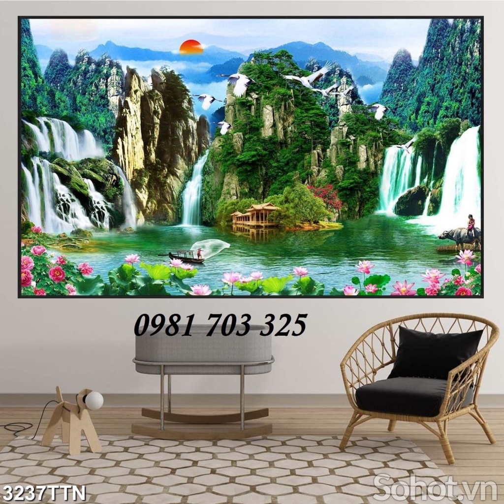 Tranh gạch men phong cảnh thác nước hữu tình