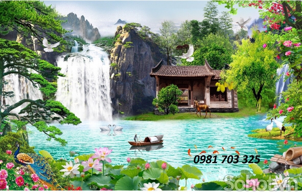 Tranh gạch phong cảnh thác nước