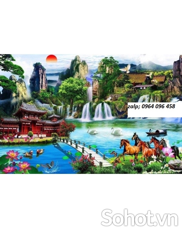 Gạch tranh 3d phong cảnh đồng quê - 198CV