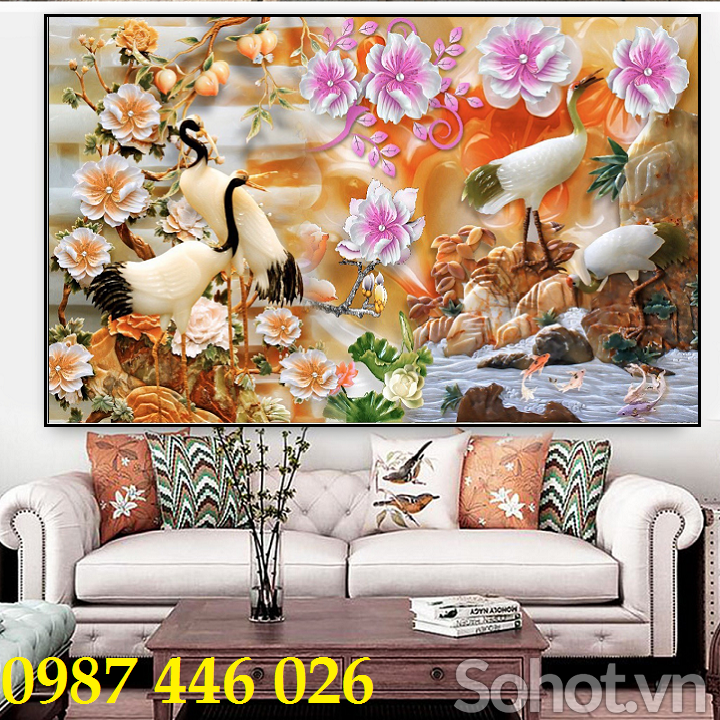Tranh gạch chim hạc ngọc bích HP6282