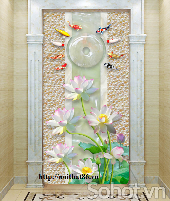 Tranh gạch cá chép vàng hoa sen 3d HP9373