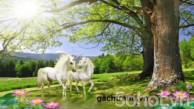 tranh 8 con ngựa - gạch tranh 3d
