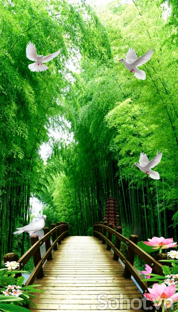 Tranh 3d vườn tre-Tranh gạch phong cảnh