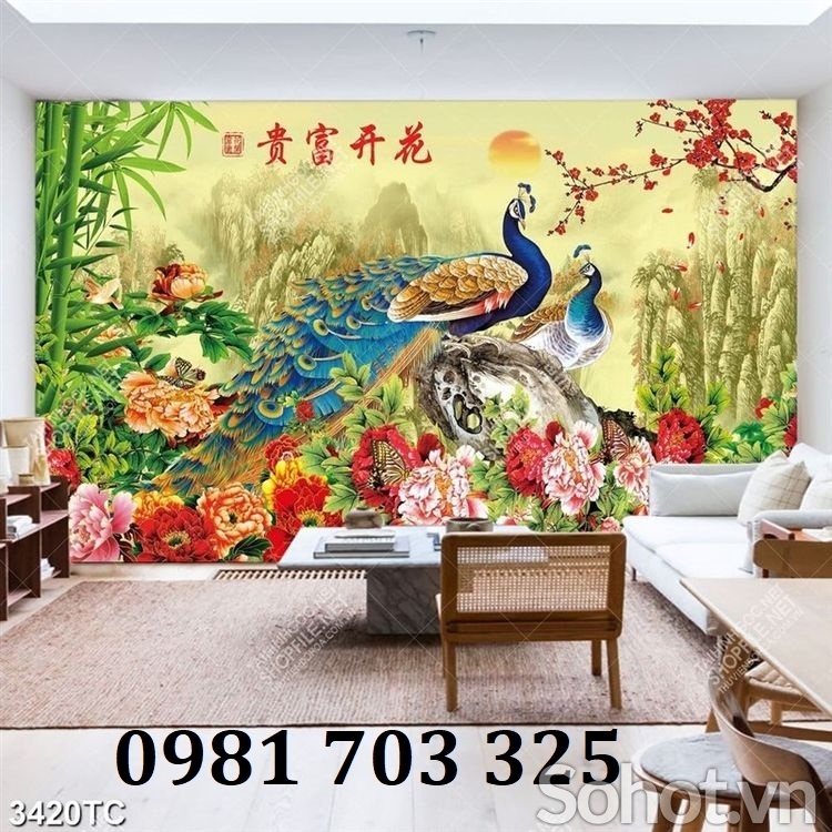 Gạch tranh chim công phong thủy