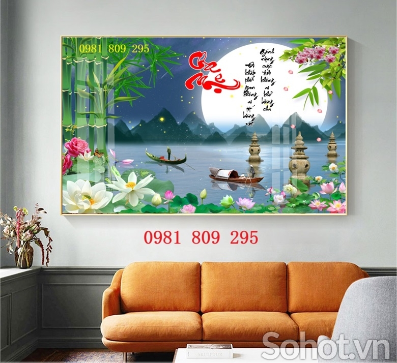 Tranh hoa sen , gạch tranh 3d trang trí nổi bật