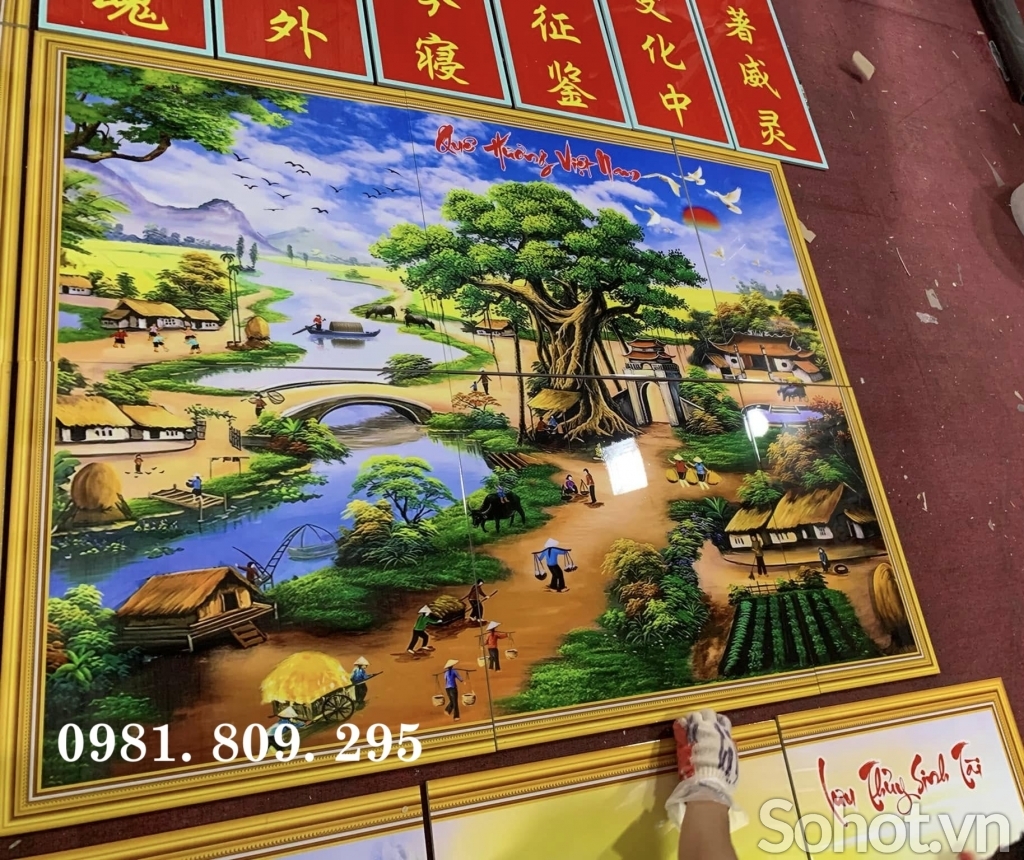 Tranh gạch ốp tường làng quê 3d