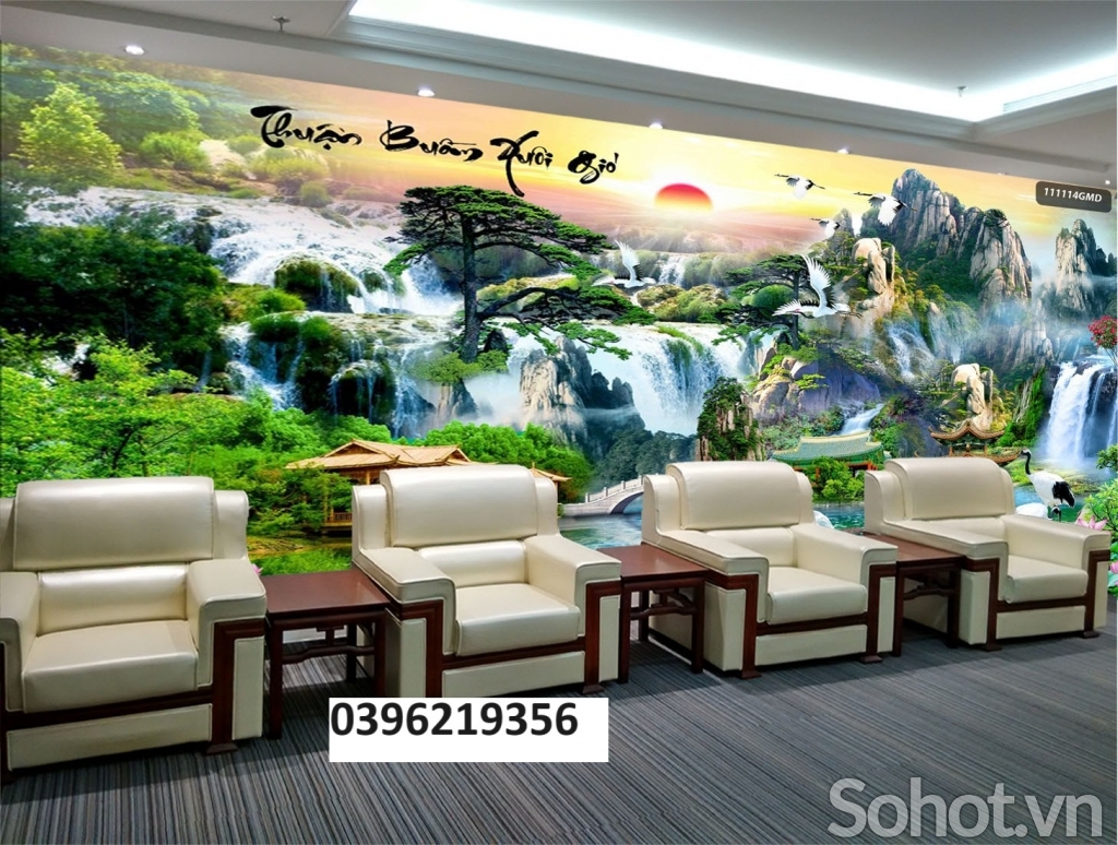 Gạch tranh đẹp sơn thủy trang trí