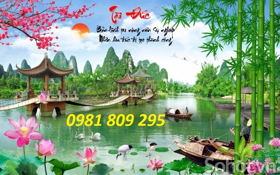 tranh gạch 3d phong cảnh câu đối