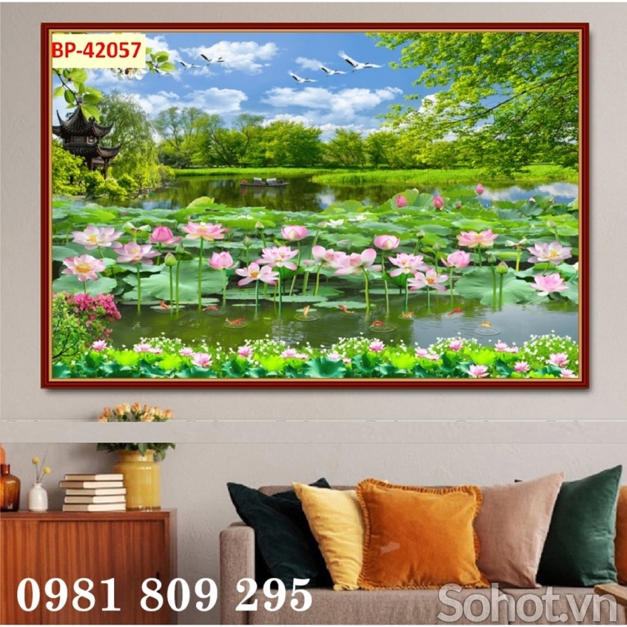 Tranh gạch ốp tường , gạch 3d hoa sen hồ sen