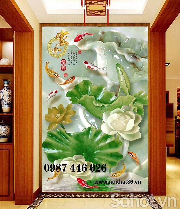 Gạch tranh hoa sen 3d ốp tường HP9282
