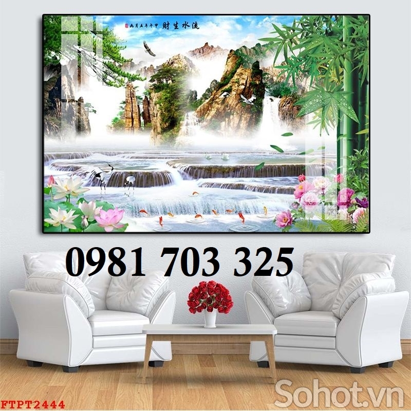 Gạch tranh phong cảnh thác nước 3D ốp tường