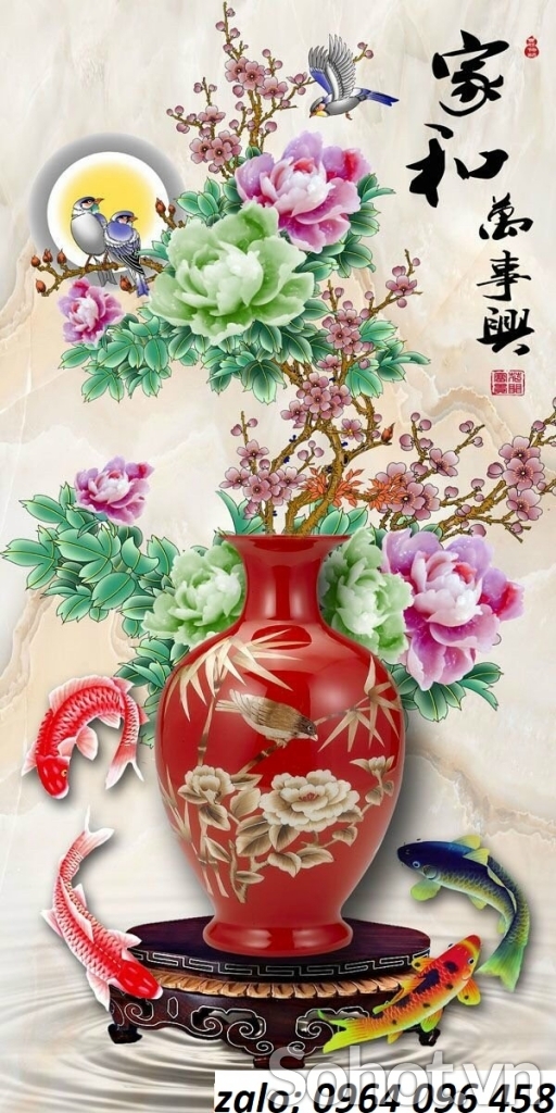 Tranh bình hoa 3d - tranh gạch 3d bình hoa - CXZ2