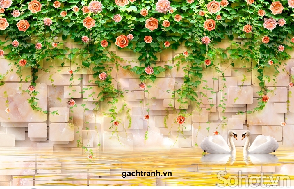 Tranh hoa hồng leo - tranh gạch 3d ốp tường hoa hồng leo - PLLL09
