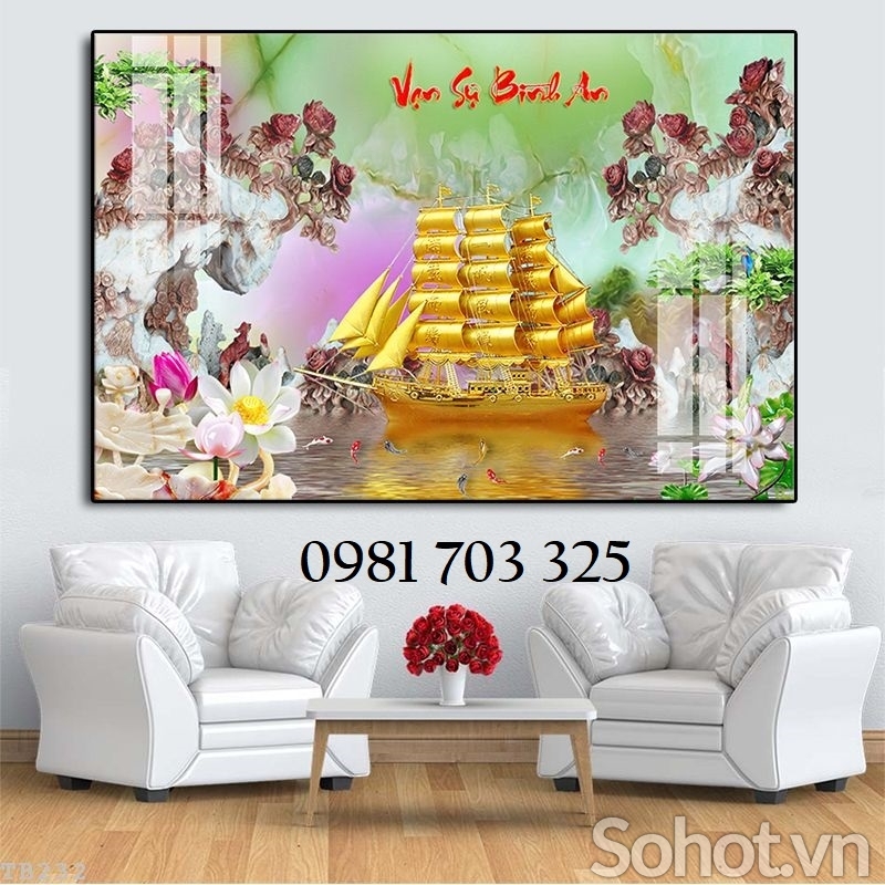 Tranh gạch 3D thuyền buồm phong thủy