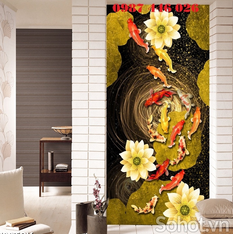 Gạch tranh cá chép cửu ngư quần hội HP98282