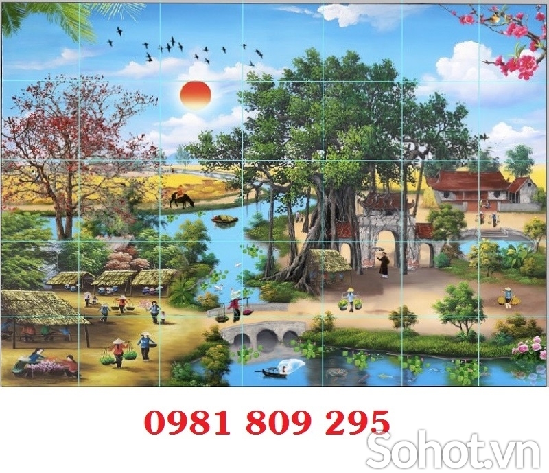 Tranh 3d , gạch tranh làng quê ốp tường trang trí