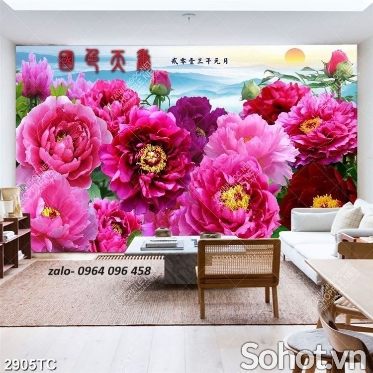 Tranh gạch 3d hoa mẫu đơn - BXC43