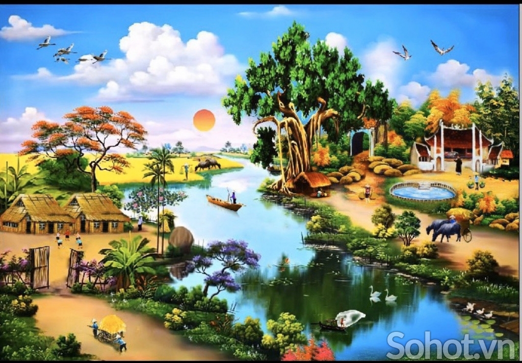 Tranh gạch đồng quê trang trí phòng