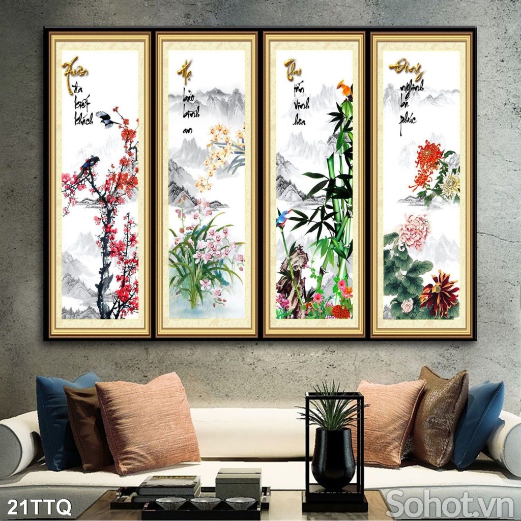 Tranh gạch ốp tường trang trí- Tranh tứ quý