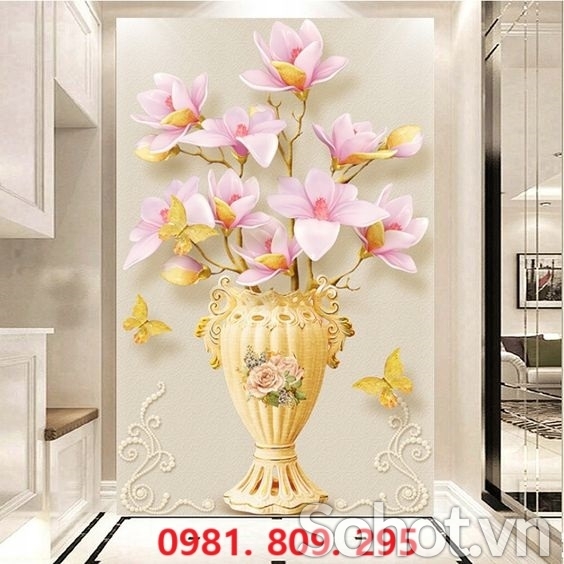 Mẫu tranh bình hoa , gạch 3d trang trí HN999