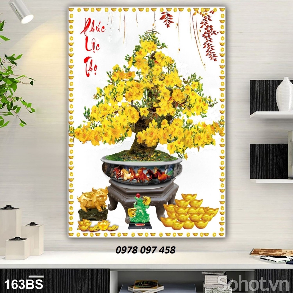 Bức tranh hoa mai vàng đón xuân .