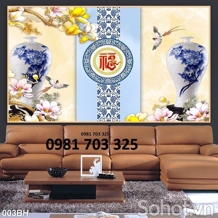 Gạch tranh 3D bình hoa trang trí