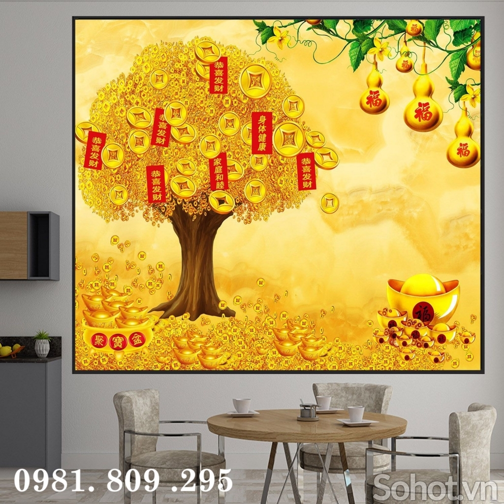 Tranh gạch men cây kim tiền 3d