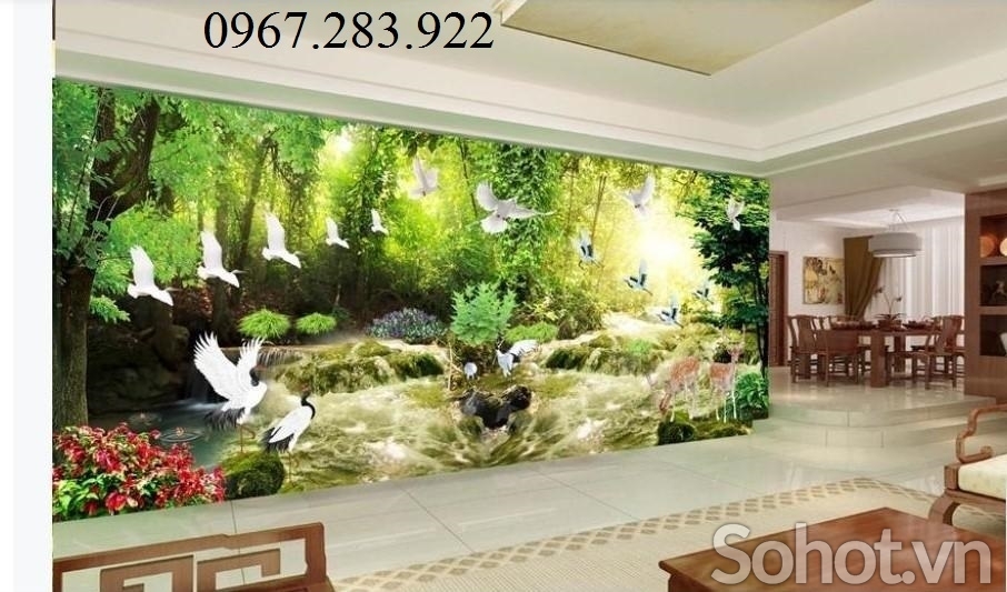 Tranh tường gạch men chim hạc phong thuỷ 3d