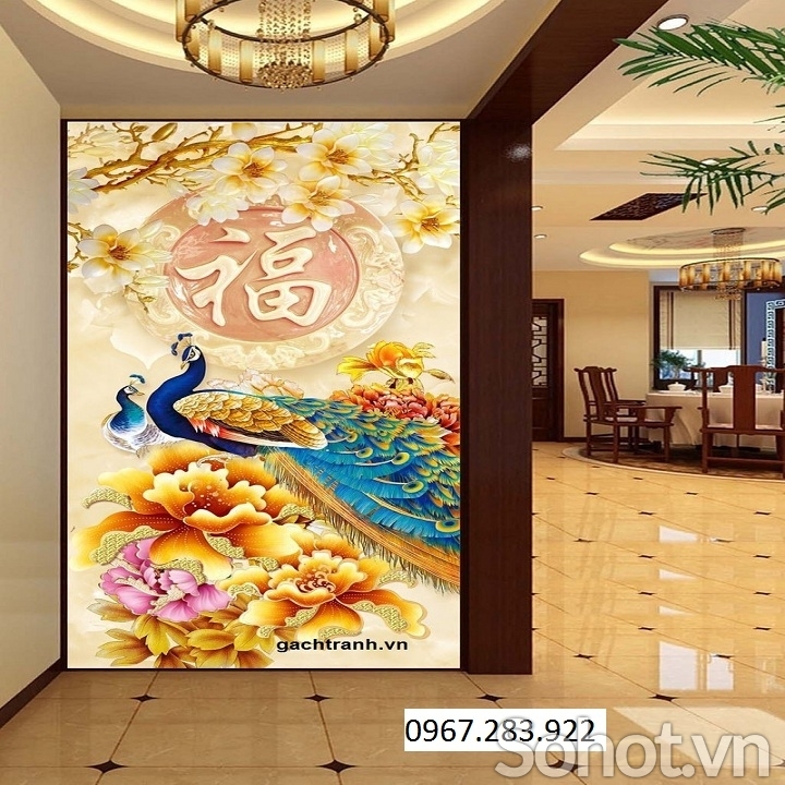 Tranh 3D- Tranh gạch chim công