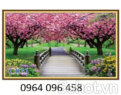 Tranh hoa đào 3d - tranh gạch 3d hoa đào - GFDX2