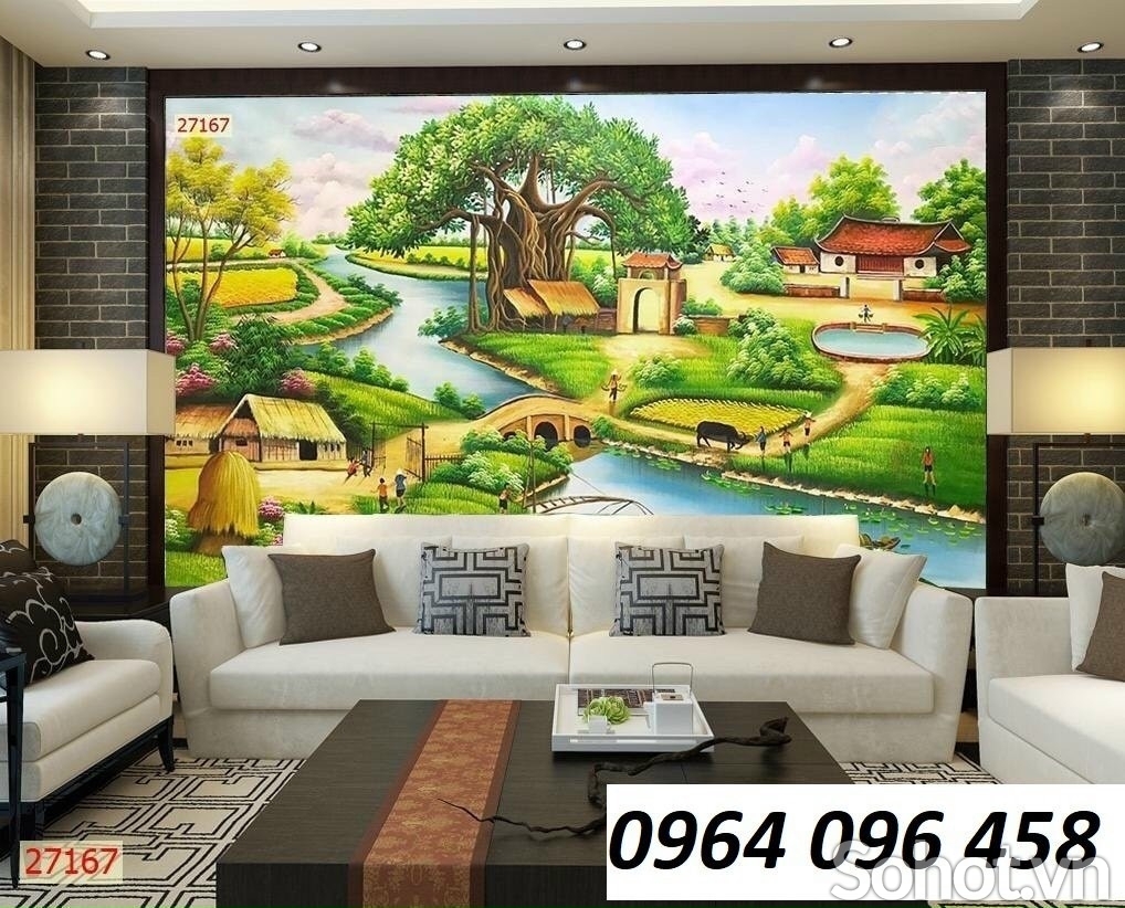 Tranh gạch 3d - gạch tranh 3d ốp tường phong cảnh đồng quê - SXC4W22