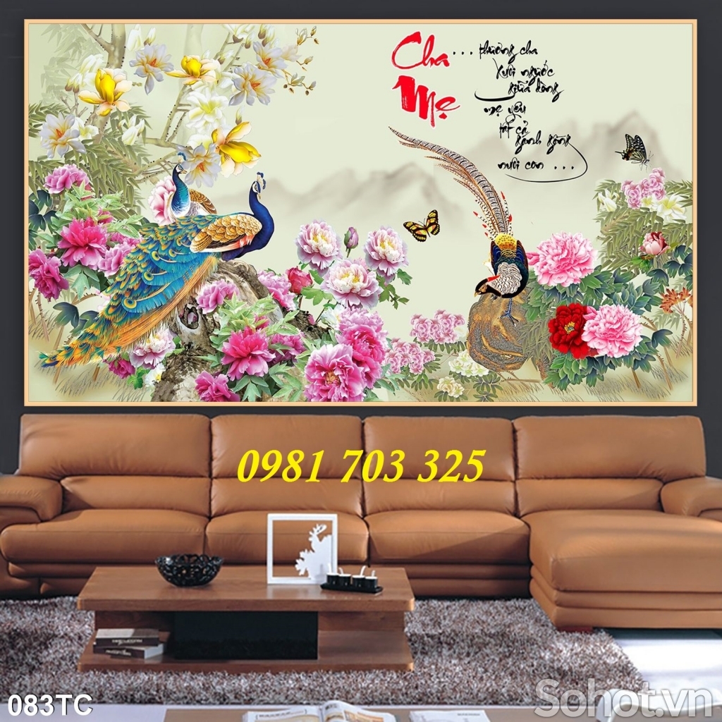 tranh phong thủy chim công, gạch 3D trang trí tường