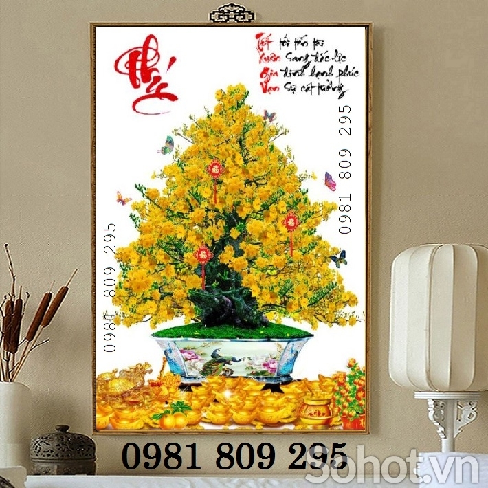 Tranh gạch 3d hoa mai trang tri