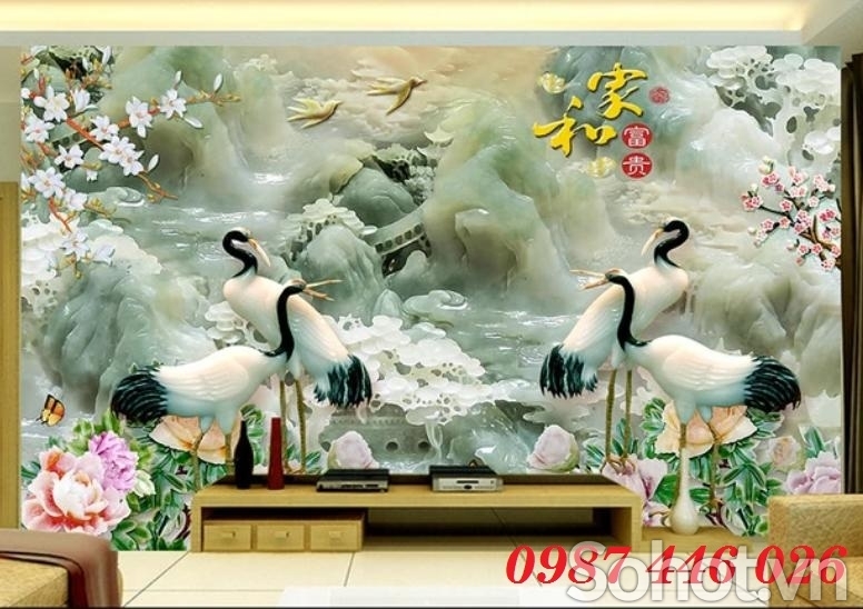 Tranh gạch men chim hạc, tranh tường HP08822