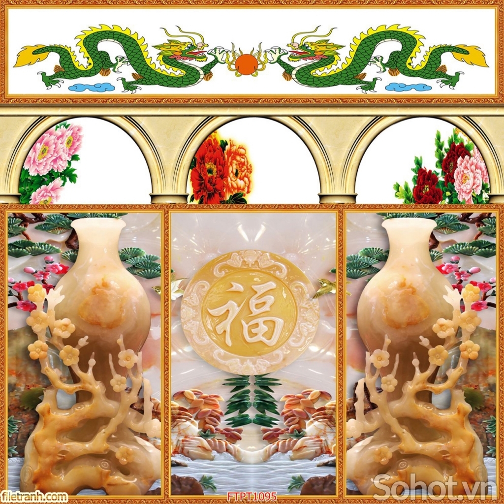 Tranh gạch 3d câu đối phòng thờ - XVCB663