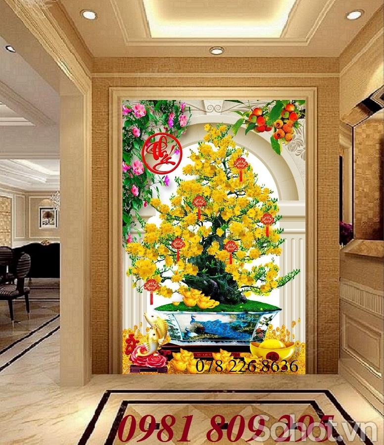 gạch 3d hoa đào , hoa mai