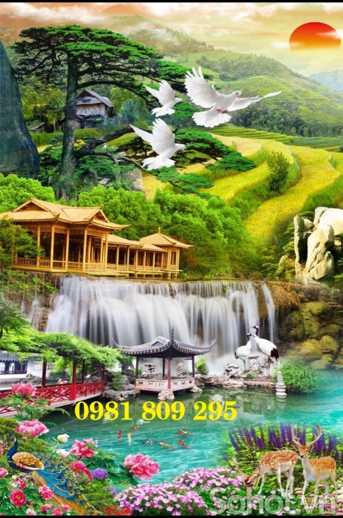 Gạch tranh 3d - tranh phong cảnh khổ dọc