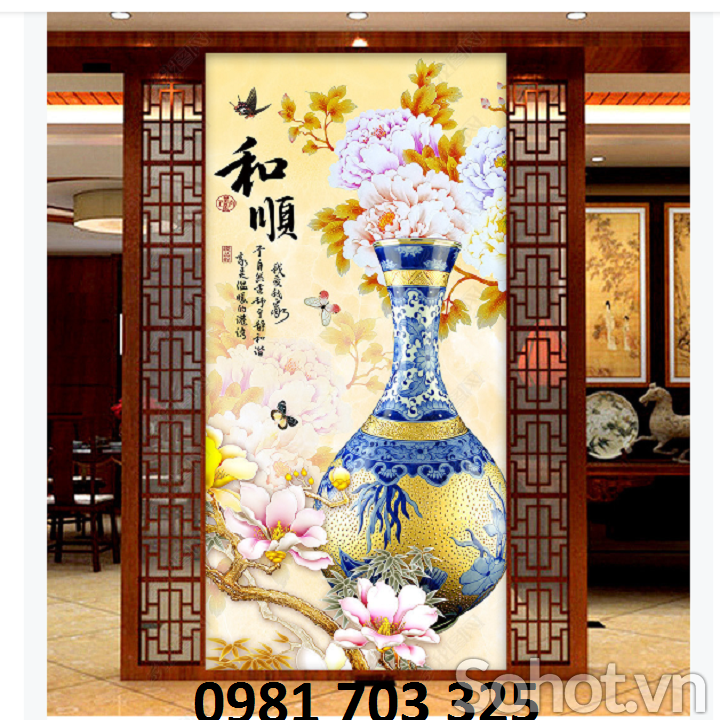 Tranh 3D bình hoa- gạch tranh 3D