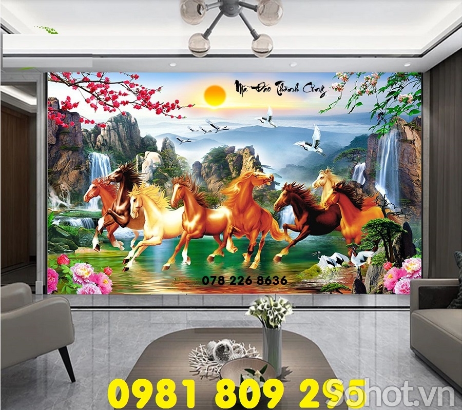 Gạch tranh ngựa - tranh ốp tường phòng khách