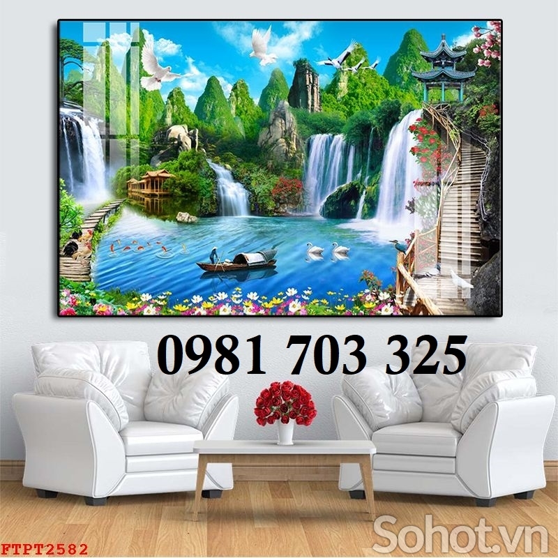 Tranh gạch 3D thác nước hữu tình
